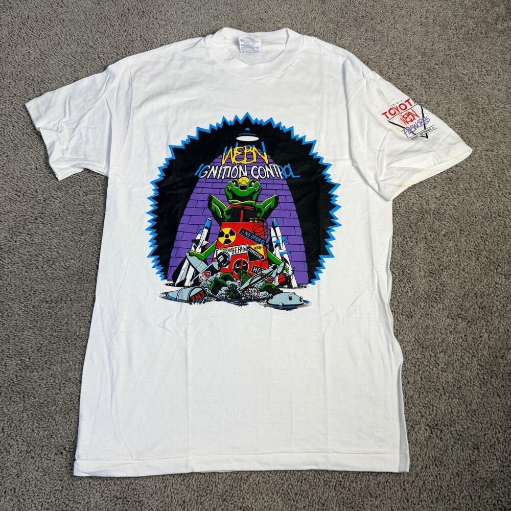 Vintage 90s Webn Fireworks Shirt M White Frog Ignition Control Single Stitch A7